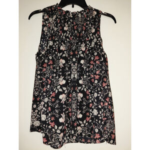 Womens Knox Rose Floral Black Sleeveless Blouse Top Size Large